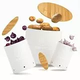 Homhut Kartoffel Aufbewahrungsbox, 3er Set Kunttsoff Vorratsdosen für Kartoffel Zwiebel knoblauch Aufbewahrung, Stapelbare Kartoffelbox Aufbewahren Küche mit Frischebelüftung