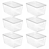 Vtopmart 6 Stück Aufbewahrungsboxen mit Deckel, stapelbare Kunststoffboxen zur küchen aufbewahrung & Organisation, perfekt für Bad, Schrank, Küche, Kühlschrank, Schrankorganisation（L）