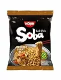 NISSIN Soba Bag – Japanese Curry, 1er Pack, Wok Style Instant-Nudeln japanischer Art mit Curry-Sauce und Gemüse, schnell in der Pfanne zubereitet, asiatisches Essen, vegetarisch (111 g)