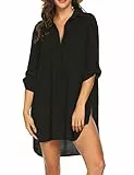 UNibelle Strandkleid Damen Bikini Cover Up Tunika Bluse Strandkleid Damen Shirt Strandponcho Sommer Cuffed Sleeve Shirts Tops, 1a-schwarz, L
