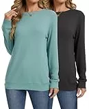 YUTILA Sweatshirt Damen 2er Pack Rundals Einfabrig Langarmshirt Casual Lässig Bequeme Oberteile Pullover