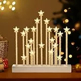 Lewondr Kerzenleuchter Weihnachten, Flammenlos 20 Kerzenlichter, Dekorativ Sternform LED Bogen Weihnachten Holz Weihnachtslichter Fensterbank, USB-betrieben Kerzenbrücke Schwibbogen für Advent, Weiß
