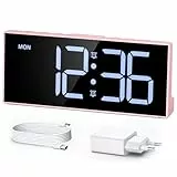 LATEC Wecker Digital, Digitalwecker mit 2 Alarme, Snooze, 3 Alarmzeiten, Digital Uhr mit 4 Helligkeitsstufen + AUS, 3 Lautstärkestufen, USB-Ladeanschluss, Netzbetrieben, Wecker Laut für Tiefschläfer