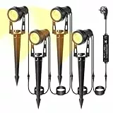 B-right Gartenbeleuchtung led außen, 4er Set Gartenbeleuchtung mit strom, IP65 wasserdicht Gartenstrahler mit erdspieß, Gartenleuchte mit stecker, Warmweiß, Wegbeleuchtung Gartenlampe für Rasen Weg