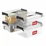Cetomo 15L*4 Aufbewahrungsboxen, Tragbare Plastikboxen mit Deckeln, Organizer-Behälter mit Griff und Clips, Stapelbar, Ineinander Nestbar, für Zuhause und Büro, Transparent, 15L-4er Pack