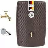 GARANTIA SUNDA Regentonne Komplett-Set 300 Liter Mocca inkl. Messing-Auslaufhahn und Fallrohranschluss - Wandtank, Wassertank, Regenfass, Regenwassertonne, Regenwassertank, Wasserbehälter