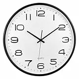 Plumeet 40.6cm Extra Große Wanduhr, Nicht tickende Stille Quarz Dekorative Uhren, Moderner Stil Gut für Wohnküche Wohnzimmer Schlafzimmer Büro, Große 3D-Nummer Anzeige, (Schwarz)
