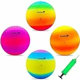 Beetwo Bouncy Kickball, PVC Kinder Spielball, Mehrfarbig Regenbogen Ball Kinder, Fußball Softball, Kinderball für Drinnen und Draußen mit Handpumpe, EIN Set mit 4 Bällen(8,5 Zoll) -Mehrfarbig