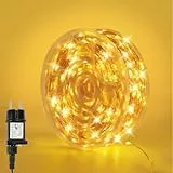 Bowfar Lichterkette Kupferdraht 10M 100LED Warmweiß Lichterkette Innen mit Stecker und Memory Funktion, IP65 Wasserdicht Lichterkette Draht Strombetrieben für Außen Weihnachten Hochzeit Garten Party