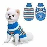 Lyneun Hundepullover, Gestrickt Hunde Pullover Kleine Hund, Warm Pullover für Hunde, Gestreifter hundepulli, Bequem und Weich Winter Welpenpullover für Kleine Hunde und Katzen (Blau, M)