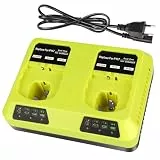 KUNLUN Ersatzladegerät für Ryobi Akku 18V, 3A Doppelladegerät P117 für Ryobi 18v ONE+ P108 P107 P105 P104 P103 P102 Lithium-Ionen Akku