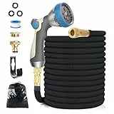 15M/50FT Flexibler Gartenschlauch, Wasserschlauch Dehnbar mit 8 Modi Wassersprühpistole, Adapter für 1/2' 3/4' Zoll und Wandhalterung, Schlauch Flexibel Bewässerung für den Außenbereich