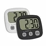 TFA Dostmann 2er-Set Digitaler Kurzzeitmesser zum Sport/Kochen/Lernen, 38.2057.40.02, inklusive Stoppuhr und Uhrzeit, magnetisch, großes Display, Eieruhr, Küchen-Timer, Sport-Timer, schwarz/weiß