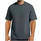 Generisch Kurzarm T Shirt Herren Baumwolle T-Shirts Oberteil Sportshirt Einfarbig Basic Tshirt Kleidung Männer Tops Sport Sommershirt Shirts Vintage Wandershirt Oversize Dunkelgrau XL