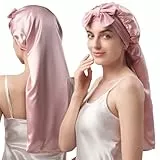Umisleep 22 Momme 100% Maulbeerseide Atmungsaktiv Schlafmütze, Weiche Nachtmütze für Voluminöses Haar, Doppelseitig, Verstellbares Breites Band, Rosa