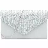 Milisente Clutch damen satin kristall elegante Diamant abendtasche für hochzeit (Silber)