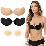 Klebe BH Push Up, Trägerloser Rückenfreier BH Unsichtbarer BH Sticky Bra, BH ohne Träger mit Brustwarzenschutz und Lifting Kleber, für Brautkleider und Abendkleider