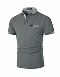 LIUPMWE Poloshirt Herren Kurzarm Baumwolle mit Brusttasche Polohemd Regular Fit Basic Streifen Tennis Golf T-Shirt,Dunkelgrau 3,M