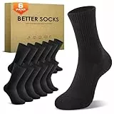 TUUHAW 6 Paar Sportsocken Herren Damen Laufsocken Gepolstert Lange Baumwollsocken Schwarz Weiß Grau Atmungsaktiv Sneaker Socken, Schwarz 39-42