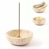 WORHE Räucherstäbchenhalter aus Travertin, Räucherstäbchenhalter aus Natürlichem Marmor mit 9 Räucherlöchern, Handgefertigt, Ideal für Meditation, Yoga-Dekoration, Beige (WH085)