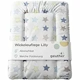 Geuther Wickelauflage abwaschbar 52 x 75 cm | Wickelunterlage Lilly für Wickelregal Clarissa & andere | Erhöhter Rand & Kopfschutz für hohe Sicherheit | Wickeltischauflage | Design Stern