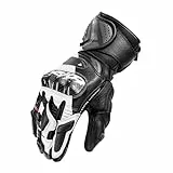 SHIMA RS-3 Motorrad Handschuhe Herren Leder Lange Sommer Motorradhandschuhe Schutz Touchscreen Touren Lederhandschuhe Motorcycle Belüftet Verstärkt Scheibenwischer (Männer, Weiß, L)
