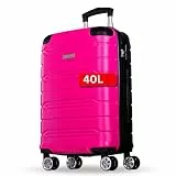 NOWI Handgepäck Koffer leicht – 40L Volumen – 8 Rollen 360° drehbar – Leichter ABS Koffer mit Zahlenschloss & Teleskopgestänge, Kabinentrolley, Handgepäckskoffer, Kabinenkoffer (pink, M)