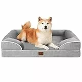 EHEYCIGA Orthopädisches Hundebett Grosse Hunde, 91x68cm, Memory Foam Hundekorb Mittelgroße Hunde, Waschbar Hundesofa Wasserdicht rutschfest, Hundecouch mit Hohem Rand, Grau