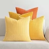 MIULEE Kordsamt Kissenbezug Weiche Kissenhülle Dekorative Sofakissen Quadratische Dekokissen Moderne Zierkissenbezug Gestreifte Kissenbezüge für Wohnzimmer Schlafzimmer 4 Stück 40x40cm Orange