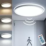 Matane LED Deckenleuchte mit Bewegungssensor Innen,18W Dimmbar Deckenlampe Panel mit Radar Bewegungsmelder und Fernbedienung, Flach Sensor Licht für Keller,Flur,Bad,Treppe, Rund Weiß 22cm