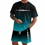 Generisch Herren Trainingsanzug Sommeranzug Sets 2 teilig Freizeitanzug Aufdruck Jogginganzug Sportanzug Bequeme Atmungsaktive Fitnessanzug Activewear Streetwear