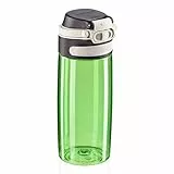 Leifheit Tritanflasche Flip 550ml, 100% dichte Sportflasche, Öffnen mit einer Hand, leichte und bruchsichere Trinkflasche mit Filter für Fruchteinsatz, nachhaltige Wasserflasche, BPA frei, grün