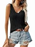 Saodimallsu Damen V-Ausschnitt Strick Tank Top Sommer Ärmellose Oberteile Sexy Tops Leicht Gerippte Elegant Casual Stricktop Schwarz M