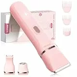 Intimrasierer für Frauen, Elektrischer Rasierer Damen mit 3 Aufsätzen, kabelloser und wiederaufladbarer Trimmer Damen für Intimbereich, Gesicht und Beine, Hautschonend & sanft(Rosa)