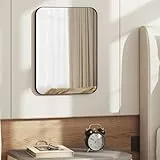 WOLTU Wandspiegel mit Metall Rahmen & Abgerundeten Ecken, Schminkspiegel, Badezimmerspiegel zum Aufhängen, modern für Badezimmer Flur Schlafzimmer Wohnzimmer, 40 x 30 cm, Deko Spiegel rechteckig
