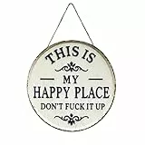 Vintage Deko Garten Metallschild, Lieblingsplatz Schild Gartenschilder Blechschilder Sprüche This Is My Happy Place Sign für Zuhause Garten Bar oder Café Als Wanddekoration (Durchmesser 20 cm)