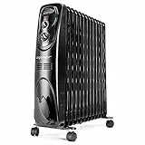 Aigostar Ölradiator 2500 Watt mit 13 Rippen Mobile Elektroheizung Öl Radiator Elektrisch Energiesparend Tragbare Ölgefüllte Heizgeräte, 3 Heizstufen, Thermostat, Kipp & Überhitzungsschutz Schwarz