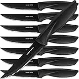 Home Hero Messerset Scharfe Küchenmesser Set - Kochmesser Set Edelstahl Messer Set (8 Stück Steakmesser - Schwarz)
