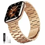 QAZNZ Metall Kompatibel mit Apple Watch 49mm 46mm 45mm 44mm 42mm 41mm 40mm 38mm,mit iWatch Series 11 10 9 8 7 6 5 4 3 2 1 SE Ultra Edelstahl band(38mm Roségold)