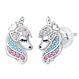 Arrebol Einhorn Ohrringe Damen 925 Sterling Silber für Mädchen Teenager Ohrstecker Original Schmuck Weihnachts Geschenk für Mädchen Tochter Enkelin
