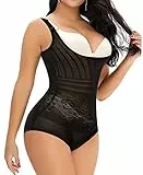 YARRCO Shapewear Damen Body Shaper Bauchweg Miederslip Shaping Bodysuits Leicht Figurformende Unterwäsche U-Ausschnitt (Schwarz, XL)