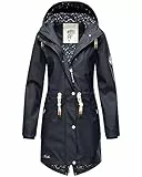 Navahoo Damen Übergangsjacke Regenmantel wasserdichte lange Regenjacke mit verstellbarer Kapuze und geschweißten Nähten Tropical Stormoo Navy Gr. M