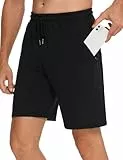 Wayleb Sporthose Herren Kurz Hosen Sommer Kurze Jogginghose Leichte Freizeithose Baumwolle Hose Männer Sweathose Shorts mit Reissverschluss Taschen, Schwarz M