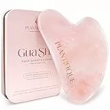 PLANTIFIQUE Rosenquarz Gua Sha Stein - Guasha Gesichtsmassage für Augenschwellungen, Hautstraffung, Lymphdrainage Gesicht - Face Massager