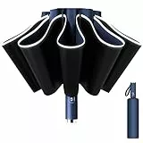 Poligono Regenschirm Sturmfest, Taschenschirm Groß für Herren und Damen, Umgekehrter Regenschirm 10 Rippen, Automatisch Auf und Zu, kompakt, Durchmesser 105 cm (Dunkelblau)