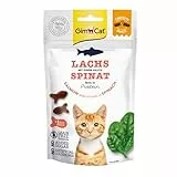 GimCat Crunchy Snacks Lachs & Spinat - Knuspriges und proteinreiches Katzenleckerli - 1 Beutel (1 x 50 g)