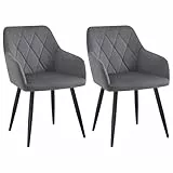 WOLTU 2er Set Esszimmerstühle mit Armlehne Rückenlehne, für Esszimmer Wohnzimmer Küche, Bequeme Küchenstühle gepolstert mit Samtbezug, Metallbeinen, Dunkelgrau