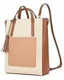 ECOSUSI Rucksack Damen Klein Handtasche, Leder Elegant Cityrucksack Tagesrucksack Tragetasche Multifunktion 3 In 2 Tote Bag, Kleiner Backpack Women für Schule Arbeit Reisen Uni, Braun Beige