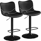 Yaheetech Barhocker 2er Set höhenverstellbare Barstühle mit Rückenlehne und Fußstütze 360° Drehstuhl aus Kunstleder Metall Küchenstühle für Salon/Bar/Küche/Esszimmer, Schwarz