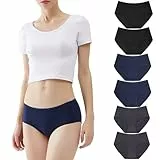 YouShow Unterhosen Damen Unterwäsche Slips Baumwolle Pantys Hipster Mittel Taille Höschen Frauen Perioden 6er Pack Schwarz Marine Dunkelgrau S Sportunterhosen für Damen